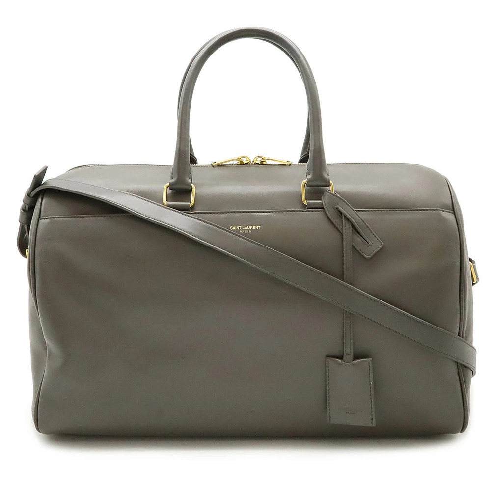 SAINT LAURENT PARIS YSL Yves Duffle Boston Bag Shoulder Greige Gray